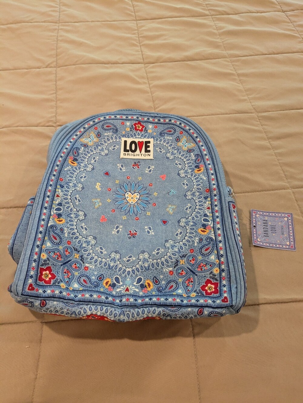 Love Brighton Light Blue Paisley Embroidered Backpack